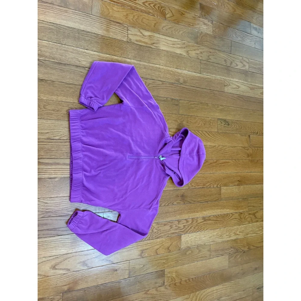 Z By Zella Fleece Hoodie Purple Pullover Crop Top Activewear Womens Small - Picture 7 of 7